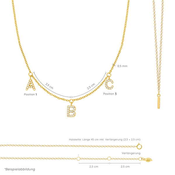 Initialen-Halskette mit 3 Anhngern, 45 cm, 14 Karat Gelbgold Bild 3