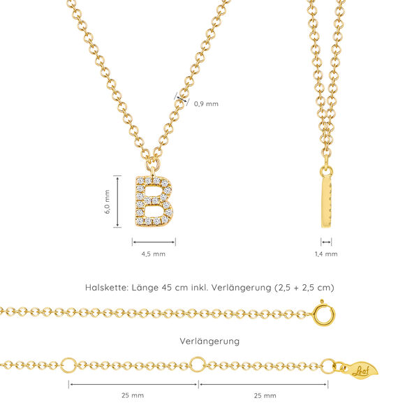 Halskette Letter B, 14 K Gelbgold mit Diamanten Bild 4