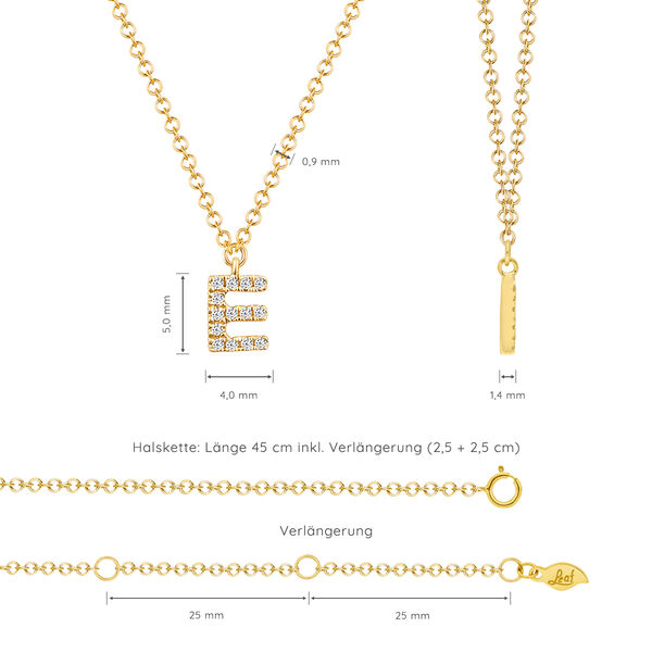 Halskette Letter E, 14 K Gelbgold mit Diamanten Bild 5
