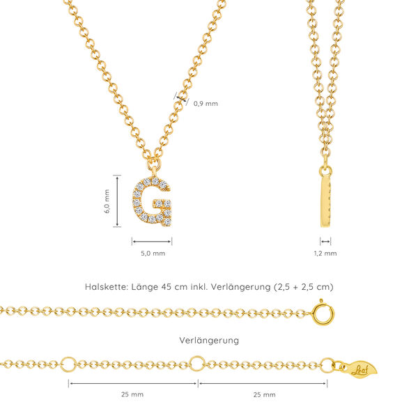 Halskette Letter G, 14 K Gelbgold mit Diamanten Bild 4