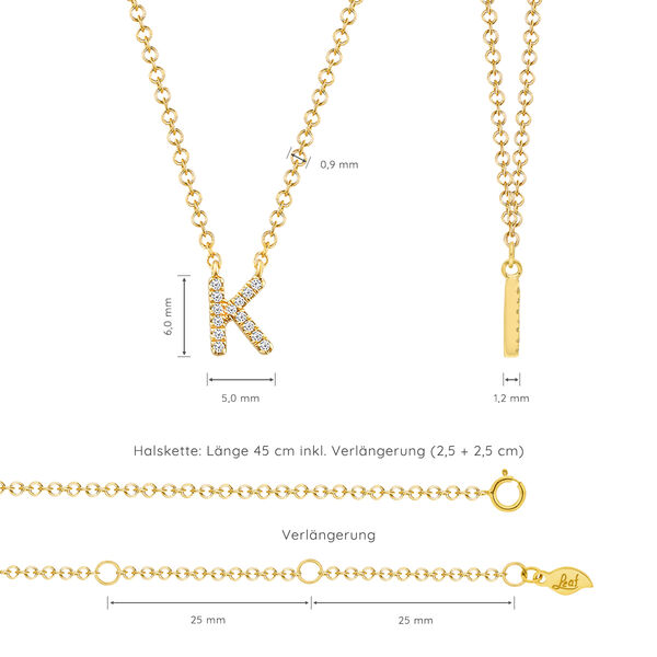 Halskette Letter K, 14 K Gelbgold mit Diamanten Bild 4