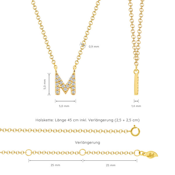 Halskette Letter M, 14 K Gelbgold mit Diamanten Bild 4