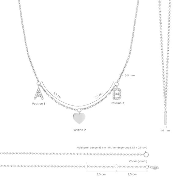 Initialen-Halskette mit 2 Buchstaben & Wunschanh�nger, 14 Karat Wei�gold 