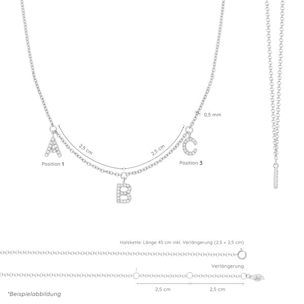 Initialen-Halskette mit 3 Anhngern, 45 cm, 14 Karat Weigold Bild 3