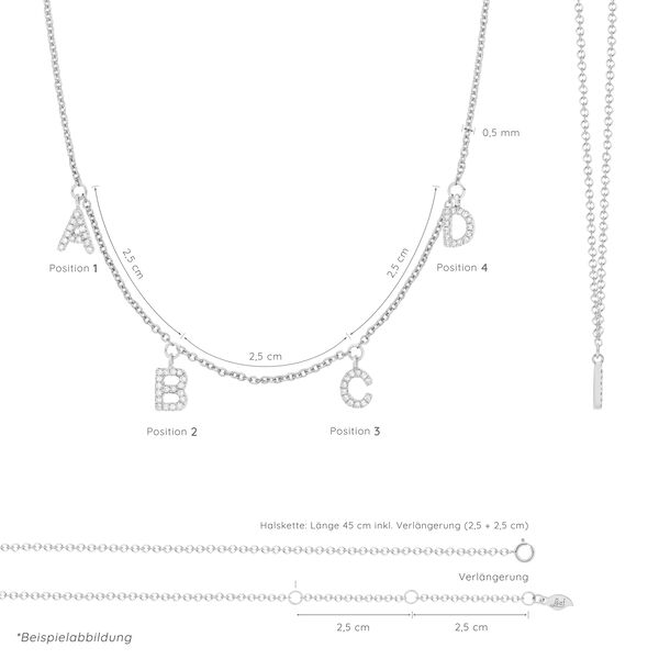Initialen-Halskette mit 4 Anhngern, 45 cm, 14 Karat Weigold Bild 3