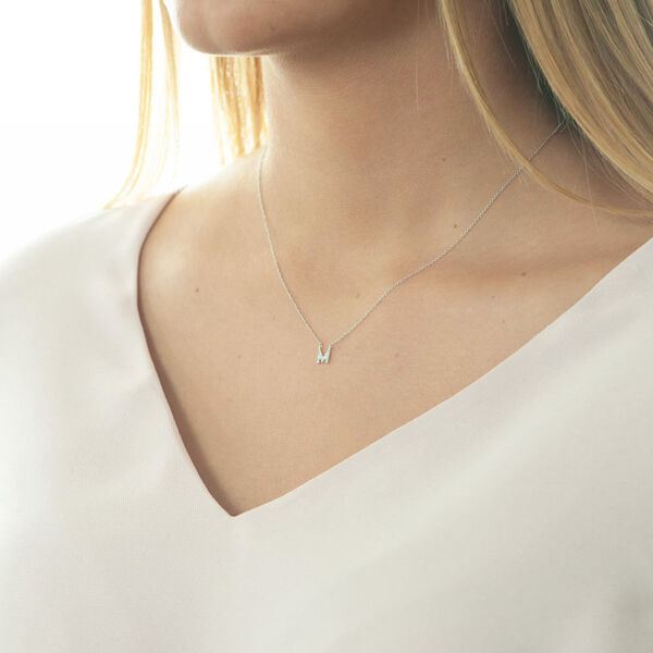 Halskette Letter M, 14 K Weigold mit Diamanten Bild 3