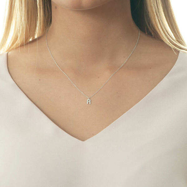 Halskette Letter R, 14 K Weigold mit Diamanten Bild 2