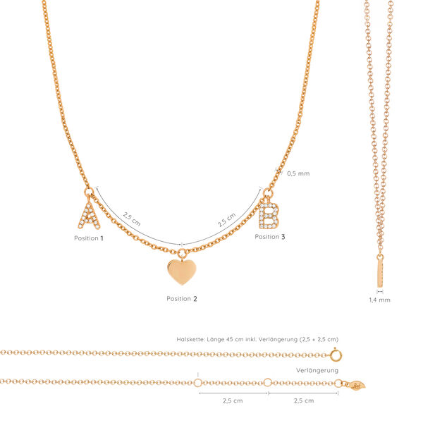 Initialen-Halskette mit 2 Buchstaben & Wunschanh�nger, 14 Karat Rosegold 
