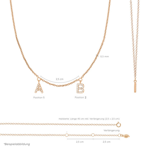 Initialen-Halskette mit 2 Anhngern, 45 cm, 14 Karat Rosegold Bild 3