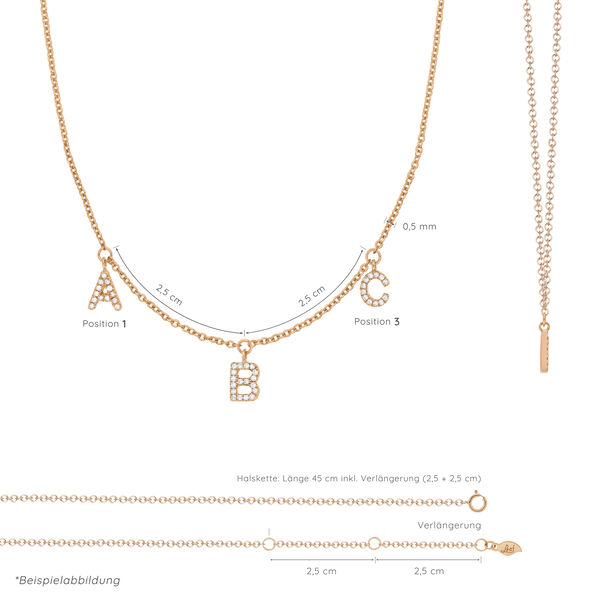 Initialen-Halskette mit 3 Anhngern, 45 cm, 14 Karat Rosegold Bild 3