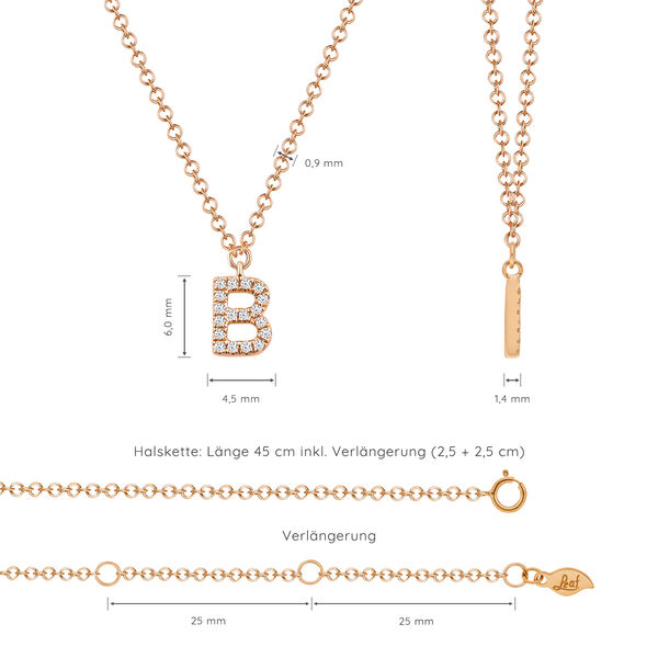 Halskette Letter B, 14 K Rosegold mit Diamanten Bild 4