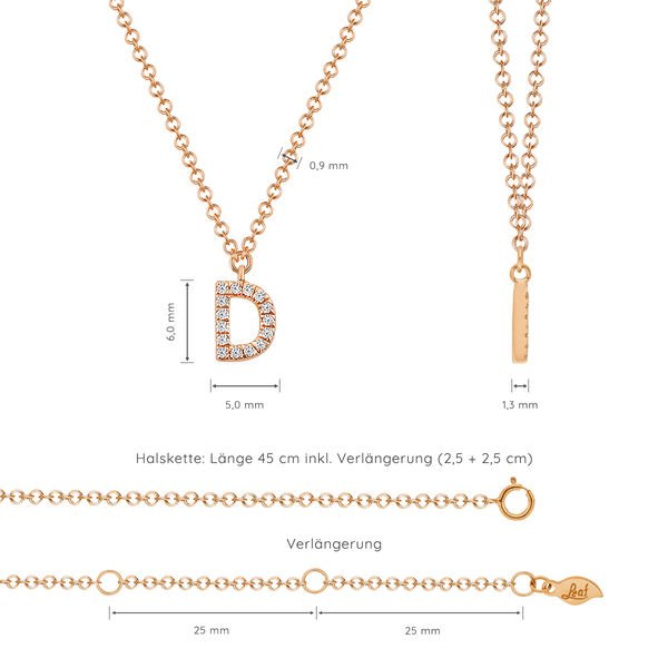 Halskette Letter D, 14 K Rosegold mit Diamanten Bild 3