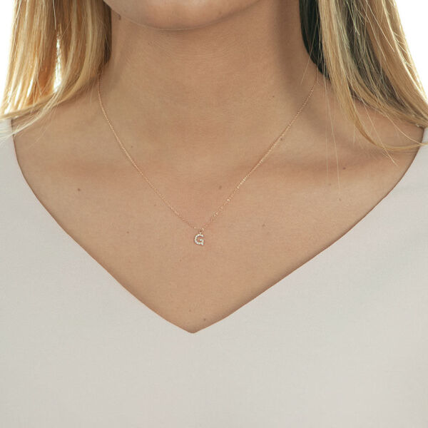 Halskette Letter G, 14 K Rosegold mit Diamanten Bild 2