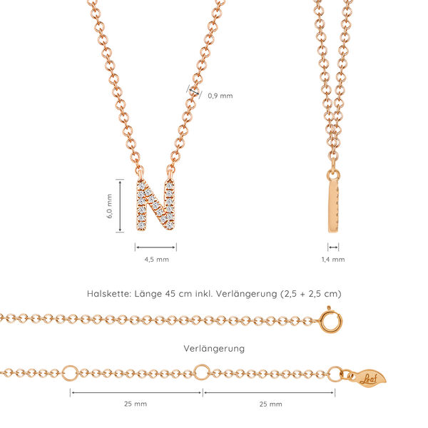 Halskette Letter N, 14 K Rosegold mit Diamanten Bild 4