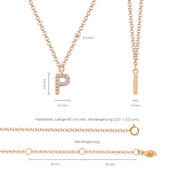 Halskette Letter P, 14 K Rosegold mit Diamanten Bild 4