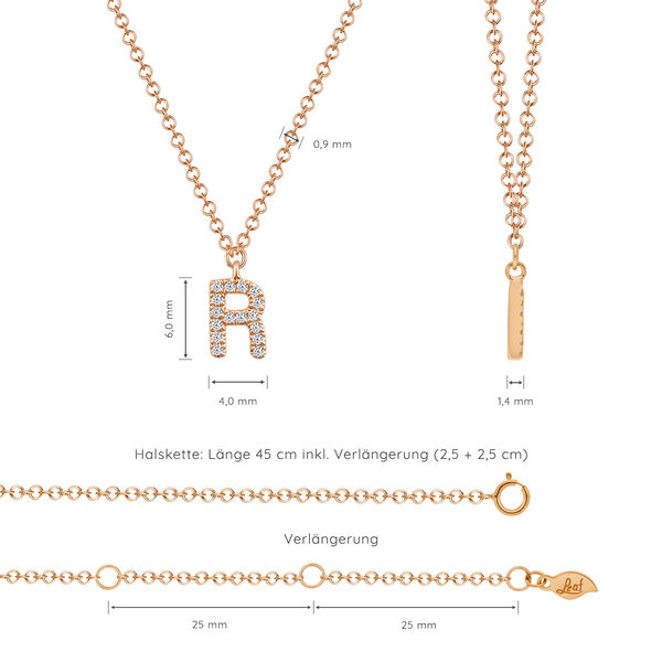 Halskette Letter R, 14 K Rosegold mit Diamanten Bild 4