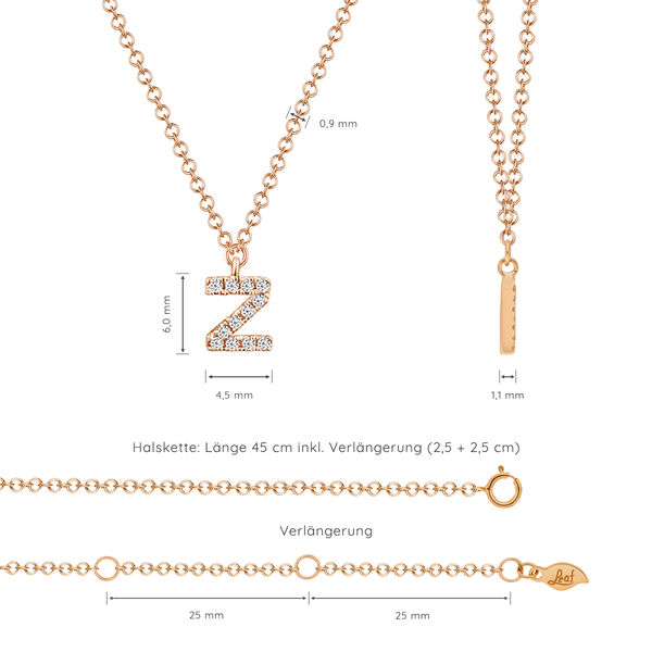 Halskette Letter Z, 14 K Rosegold mit Diamanten Bild 4