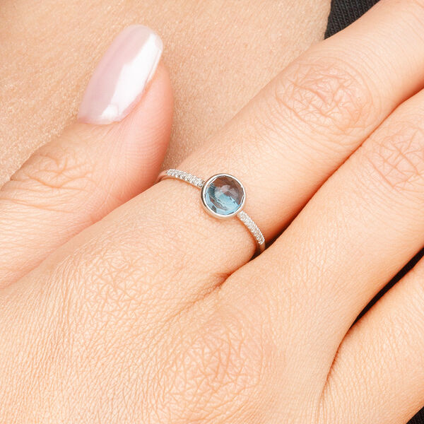 Ring Blue Topas mit Diamanten, 14 Karat Weigold, Gr.52 Bild 3