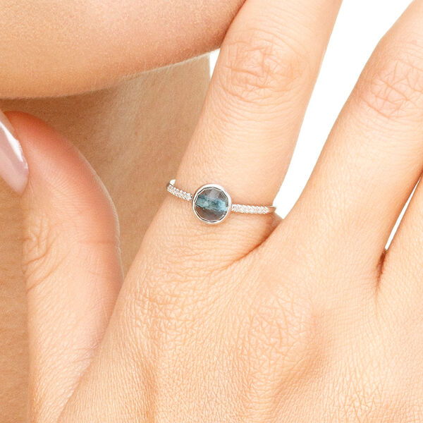 Ring Blue Topas mit Diamanten, 14 Karat Weigold, Gr.52 Bild 2