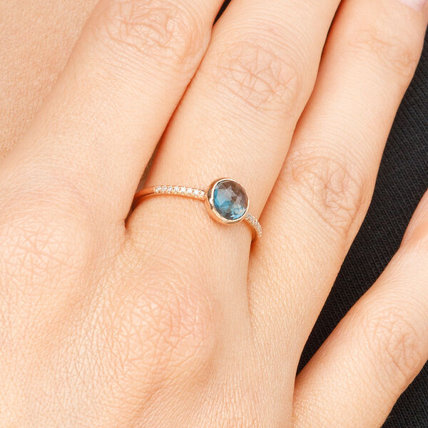 Ring Blue Topas mit Diamanten, 14K Rosegold, Gr.52 Bild 3