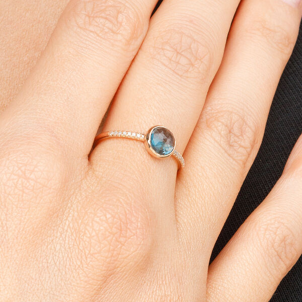Ring Blue Topas mit Diamanten, 14 Karat Rosegold Bild 3