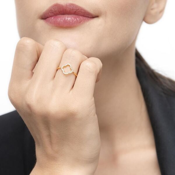 Ring Kleeblatt mit Diamanten, 18 Karat Gelbgold Bild 2