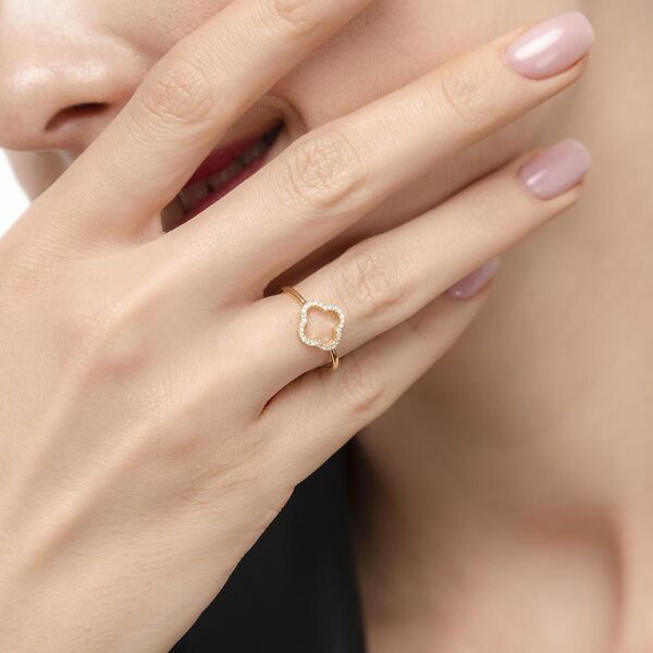 Ring Kleeblatt mit Diamanten, 18 K Gelbgold, Größe 48 Bild 3