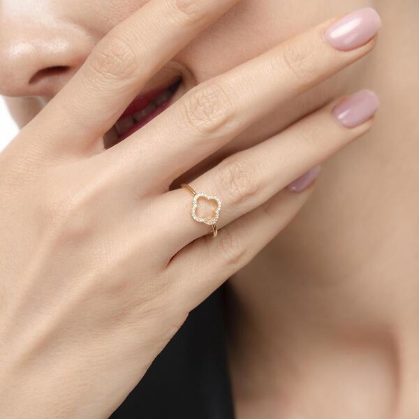 Ring Kleeblatt mit Diamanten, 18 Karat Gelbgold Bild 3