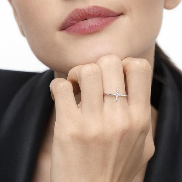 Ring Kreuz mit Diamanten, 18 Karat Weigold, Gre 50 Bild 2