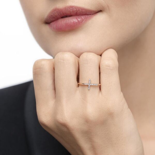 Ring Kreuz mit Diamanten, 18 Karat Rosegold Bild 2