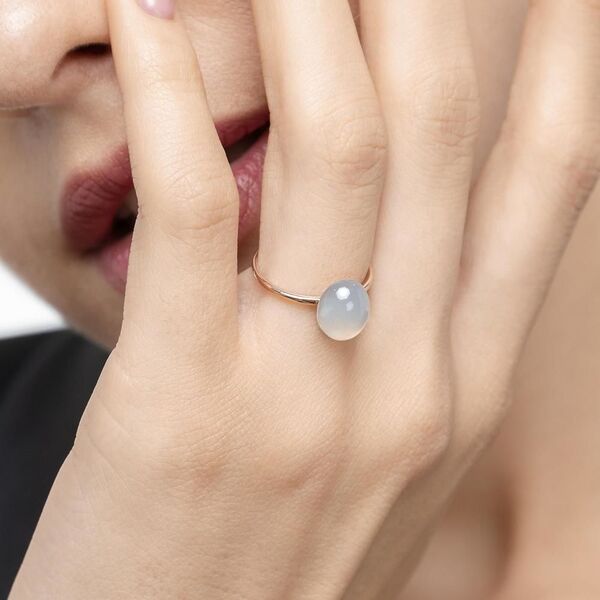 Ring Cabochon II, 14 Karat Rosegold, Sea Blue Chalzedon Bild 4