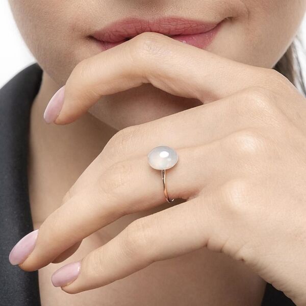 Ring Cabochon II, 14 Karat Rosegold, Sea Blue Chalzedon Bild 5