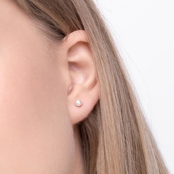 Ohrstecker Perle, 4mm, 14 Karat Weigold Bild 2