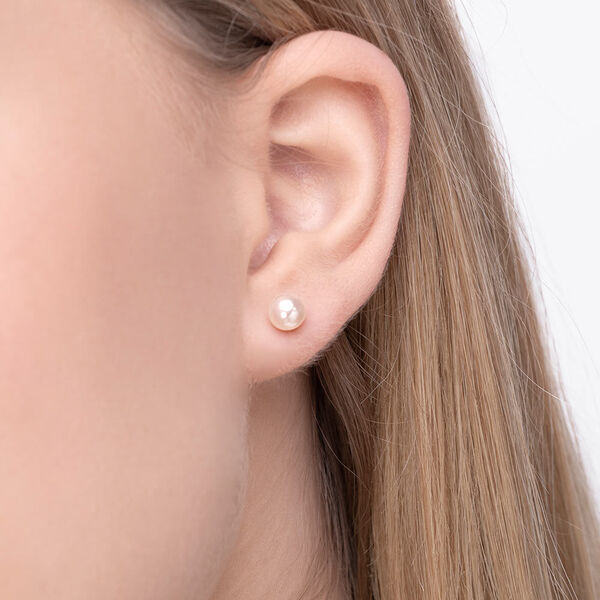 Ohrstecker Perle, 6mm, 14 Karat Weigold Bild 2