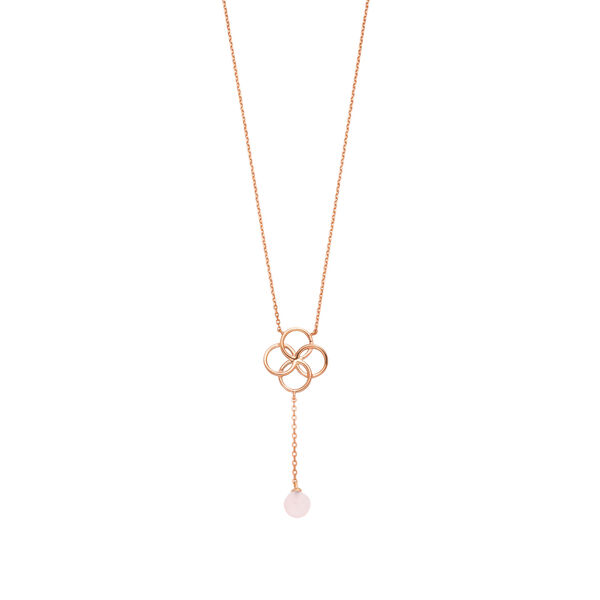 Halskette Clover Charm, Rosenquarz, Aqua Chalzedon, 18 Karat Rosegold vergoldet Bild 3