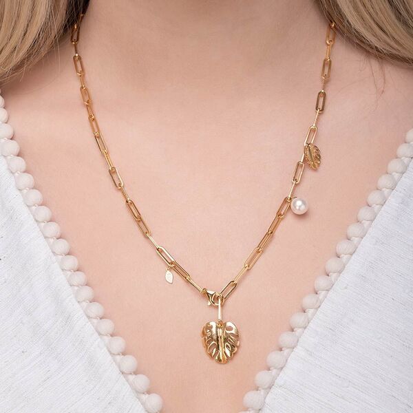 Y-Halskette Monstera Leaf, 52cm, 18 K Gelbgold vergoldet Bild 4