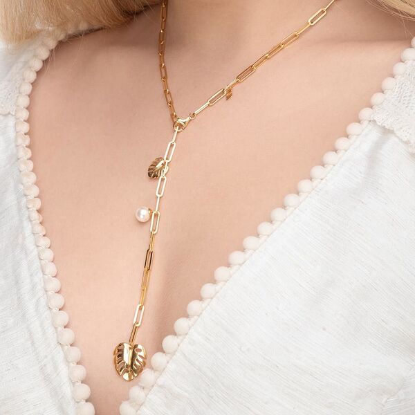Y-Halskette Monstera Leaf, 52cm, 18 K Gelbgold vergoldet Bild 2