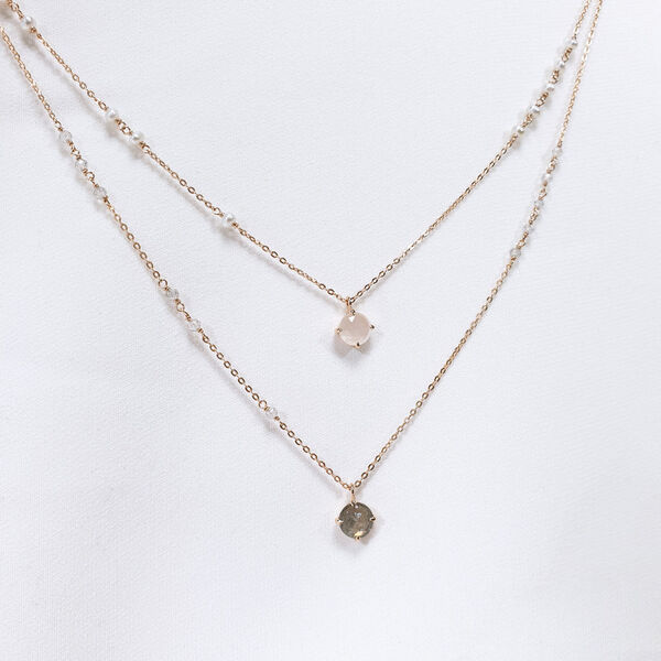 Halskette Flying Gems, Perle/Rosenquarz, 18 K Rosegold vergoldet Bild 2