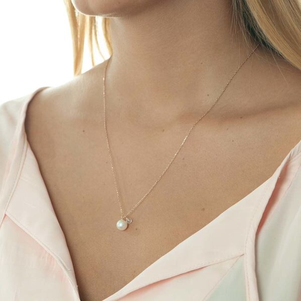 Lange Halskette Two Drop, 18 Karat Rosegold vergoldet, Perle/Bergkristall Bild 3