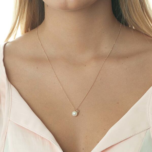 Lange Halskette Two Drop, 18 Karat Rosegold vergoldet, Perle/Bergkristall Bild 2