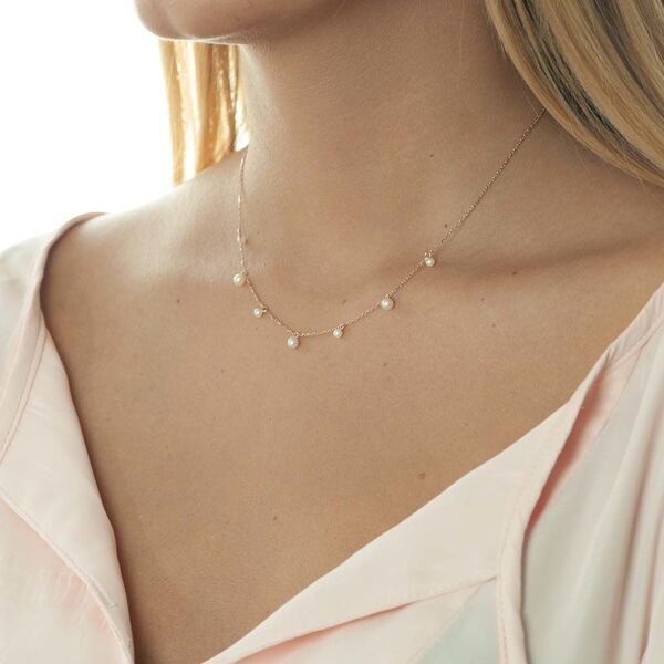 Halskette Rain Drop, 18 Karat Rosegold vergoldet, Perle Bild 4