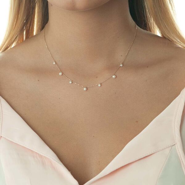 Halskette Rain Drop, 18 Karat Rosegold vergoldet, Perle Bild 3