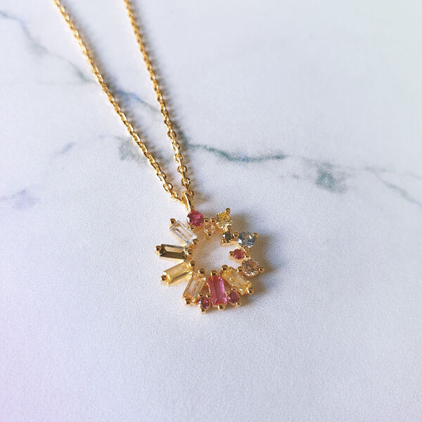 Halskette CUBE FLOWER, Multi Colour Zirkonia, 18 K Gelbgold vergoldet Bild 4