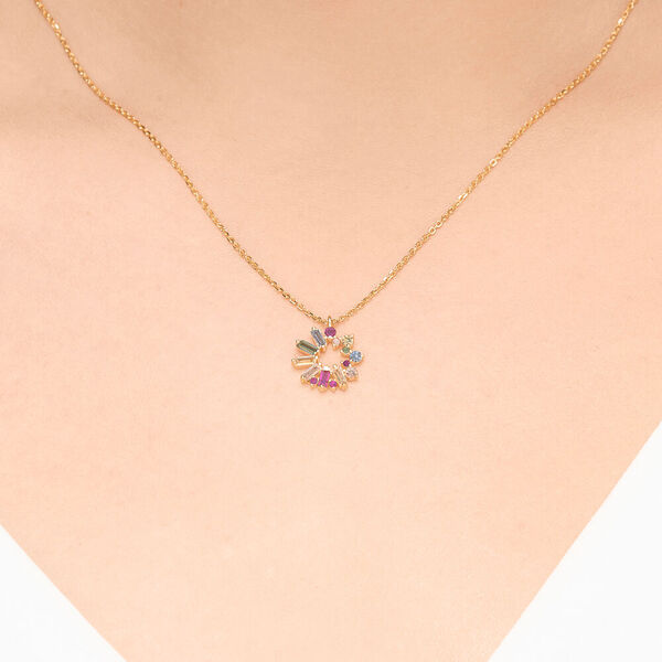 Halskette CUBE FLOWER, Multi Colour Zirkonia, 18 K Gelbgold vergoldet Bild 2