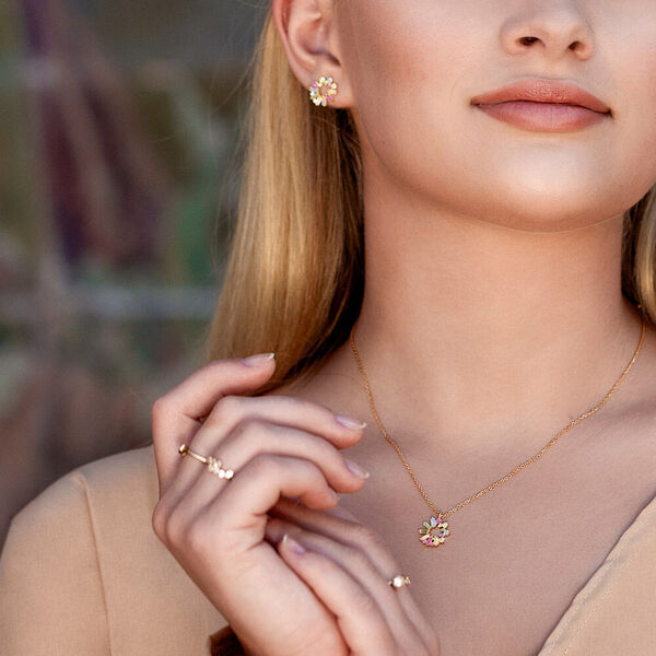 Halskette CUBE FLOWER, Multi Colour Zirkonia, 18 K Gelbgold vergoldet Bild 3