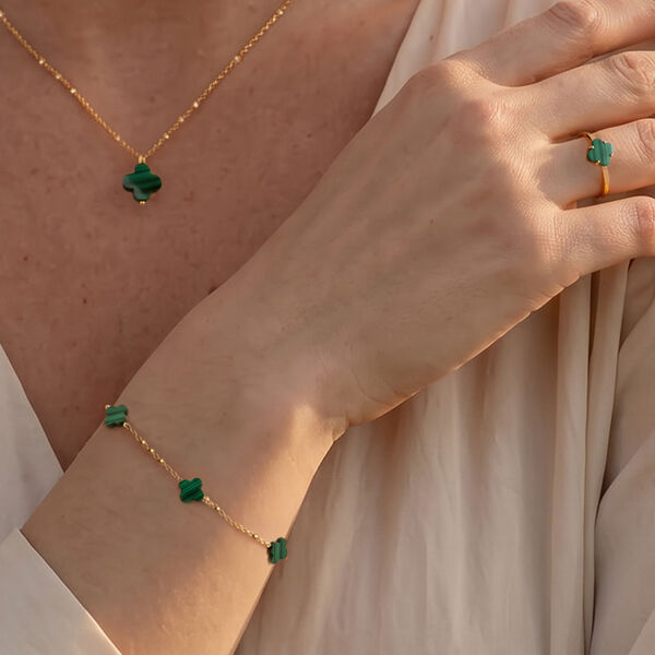 Armkette 3 Clover Gem, Malachit, 18 Karat Gelbgold vergoldet Bild 3