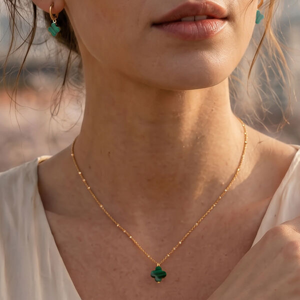Halskette Clover Gem, Malachit, 18 Karat Rosegold vergoldet Bild 3