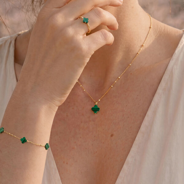 Halskette Clover Gem, Malachit, 18 Karat Rosegold vergoldet Bild 5