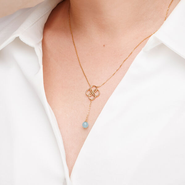 Halskette Clover Charm, Aqua Chalzedon, 18 K Gelbgold vergoldet Bild 3