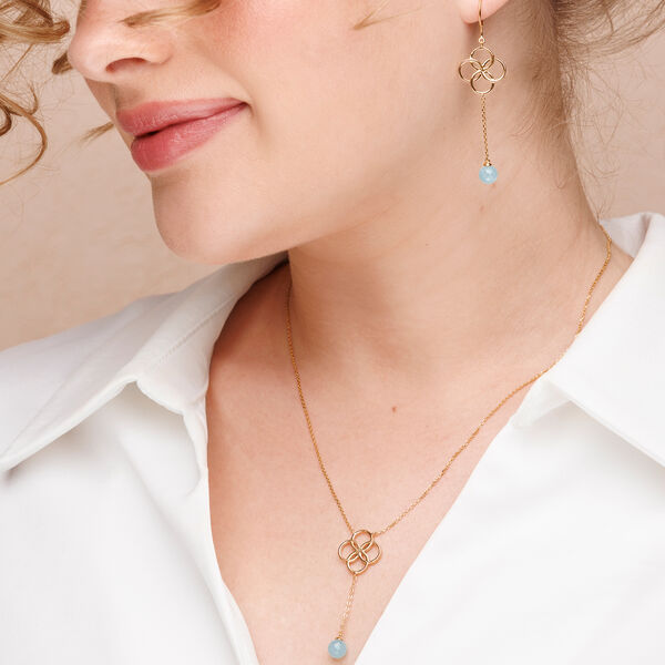 Halskette Clover Charm, Aqua Chalzedon, 18 Karat Rosegold vergoldet 